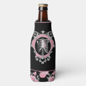 ゴシック様式の愛 |ピンクと黒のスケルトンハートフローラ ボトルクーラー (ボトル正面)