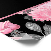 ゴシック様式の愛 |ピンクと黒のスケルトンハートフローラ ポスター (角)