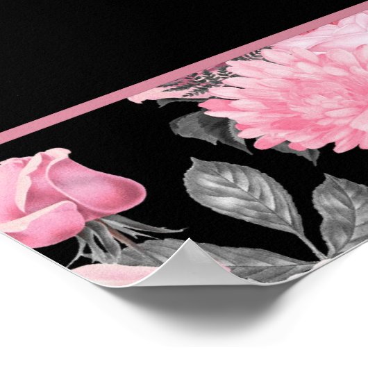 ゴシック様式の愛 |ピンクと黒のスケルトンハートフローラ ポスター (角)