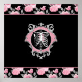 ゴシック様式の愛 |ピンクと黒のスケルトンハートフローラ ポスター (正面)