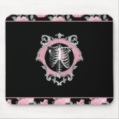 ゴシック様式の愛 |ピンクと黒のスケルトンハートフローラ マウスパッド (正面)