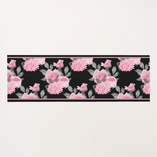 ゴシック様式の愛 |ピンクと黒のスケルトンハートフローラ ヨガマット (裏面(横))
