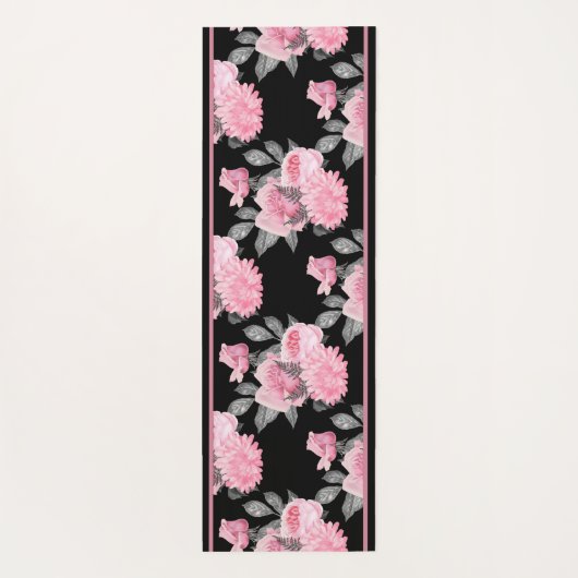 ゴシック様式の愛 |ピンクと黒のスケルトンハートフローラ ヨガマット (裏面)