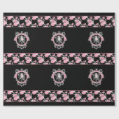 ゴシック様式の愛 |ピンクと黒のスケルトンハートフローラ ラッピングペーパー (フラット)