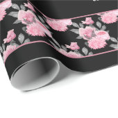 ゴシック様式の愛 |ピンクと黒のスケルトンハートフローラ ラッピングペーパー (ロールコーナー)