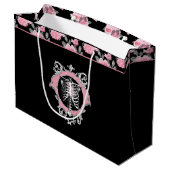 ゴシック様式の愛 |ピンクと黒のスケルトンハートフローラ ラージペーパーバッグ (裏面アングル)