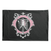 ゴシック様式の愛 |ピンクと黒のスケルトンハートフローラ 枕カバー (裏面)