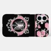 ゴシック様式の愛 |ピンクと黒のスケルトンハートフローラ Case-Mate iPhoneケース (裏面 (横))