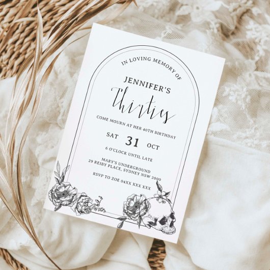 ゴシック様式の手描きアーチ40th誕生日パーティーインビタ 招待状