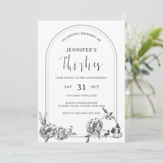 ゴシック様式の手描きアーチ40th誕生日パーティーインビタ 招待状 (スタンド正面)