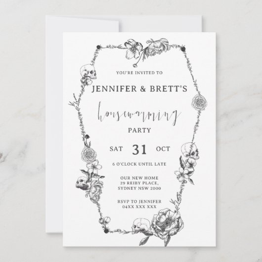 ゴシック様式の手描きハローウィンパーティ 招待状 (正面)