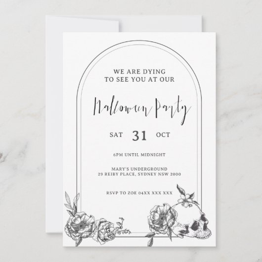 ゴシック様式の手描き花アーチハローウィンパーティ 招待状 (正面)