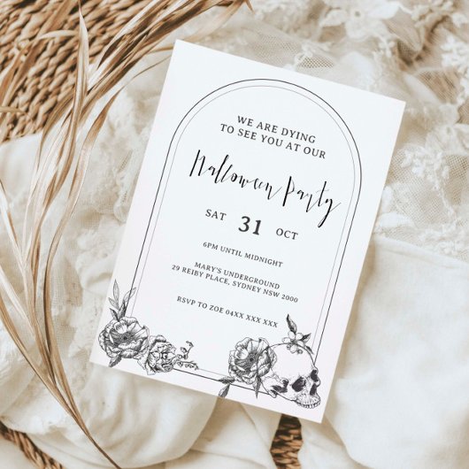 ゴシック様式の手描き花アーチハローウィンパーティ 招待状