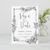 ゴシック様式の手描き花スカル保存日 招待状 (スタンド正面)