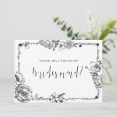 ゴシック様式の手描き花スカル花嫁カード 招待状 (スタンド正面)