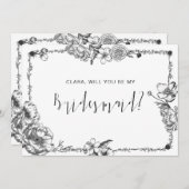 ゴシック様式の手描き花スカル花嫁カード 招待状 (正面/裏面)