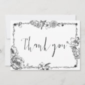 ゴシック様式の手描き花スカル花嫁カード 招待状 (正面)