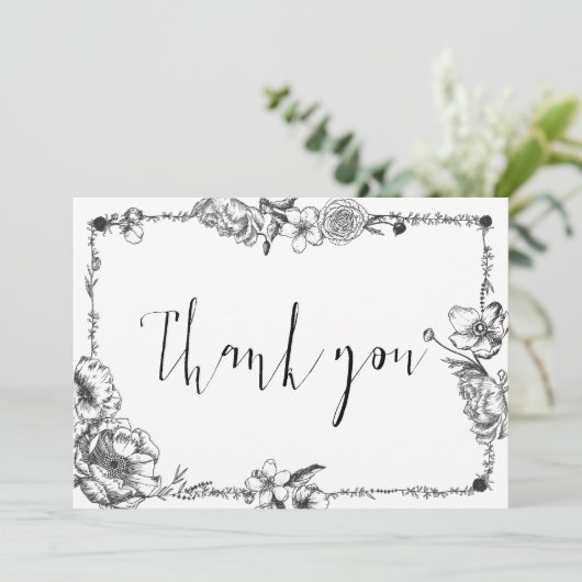 ゴシック様式の手描き花スカル花嫁カード 招待状 (スタンド正面)