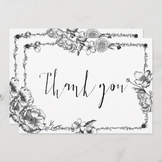 ゴシック様式の手描き花スカル花嫁カード 招待状 (正面/裏面)