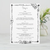 ゴシック様式の手描き花メニューカード 招待状 (スタンド正面)