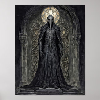 ゴシック様式の教会に立つ悪魔の騎士 ポスター