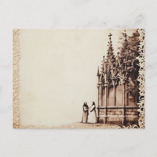 ゴシック様式の教会アンティークビナテージハロウィーンを見る シーズンポストカード (正面)
