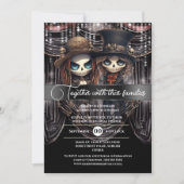 ゴシック様式の新郎新婦スケルトンのカップルのゾンビ妖怪 招待状 (正面)