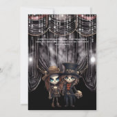 ゴシック様式の新郎新婦スケルトンのカップルのゾンビ妖怪 招待状 (裏面)
