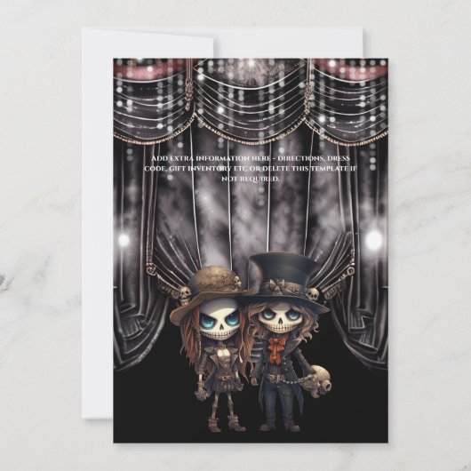 ゴシック様式の新郎新婦スケルトンのカップルのゾンビ妖怪 招待状 (裏面)