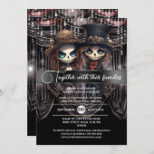 ゴシック様式の新郎新婦スケルトンのカップルのゾンビ妖怪 招待状 (正面/裏面)