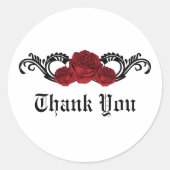 ゴシック様式の旋回バラありがとうシール,赤 ラウンドシール (正面)