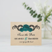 ゴシック様式の旋回バラ日付のはがきを保存する,ティール(緑がかった色) 案内ポストカード (スタンド正面)