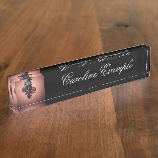 ゴシック様式の暗く神秘的なスカル デスクネームプレート (側面)