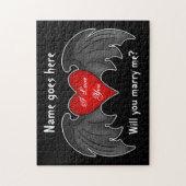 ゴシック様式の暗赤色の翼のあるハート結婚の提案 ジグソーパズル (縦)