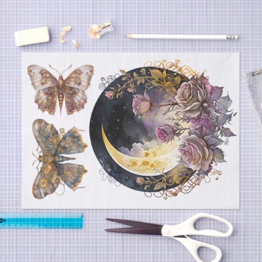 ゴシック様式の月とスチームパンク1アートのデコページ 薄葉紙 (クラフト)