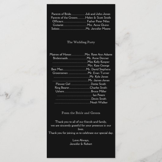 ゴシック様式の有刺鉄線とバラ結婚式 プログラム (裏面)