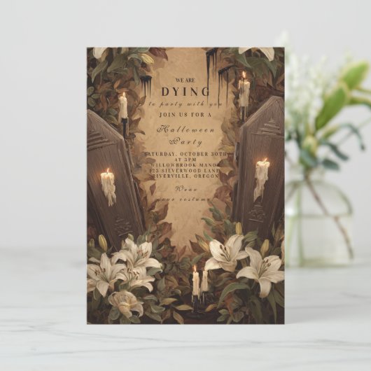 ゴシック様式の棺ろうそく灯ハロウィーンソイレ 招待状 (スタンド正面)