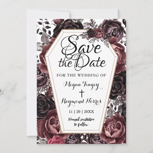 ゴシック様式の棺ビンテージ結婚式の日付を保存 招待状 (正面)