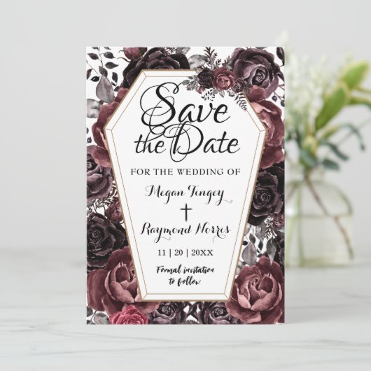 ゴシック様式の棺ビンテージ結婚式の日付を保存 招待状 (スタンド正面)