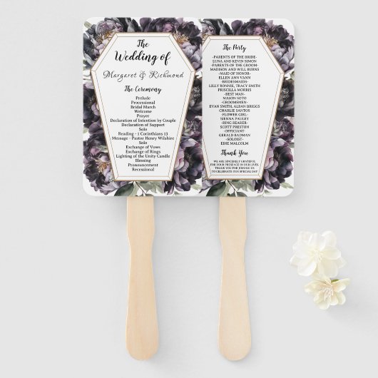 ゴシック様式の棺ヴィンテージブラック結婚牡丹のハンドファン ハンドファン (正面&裏面)