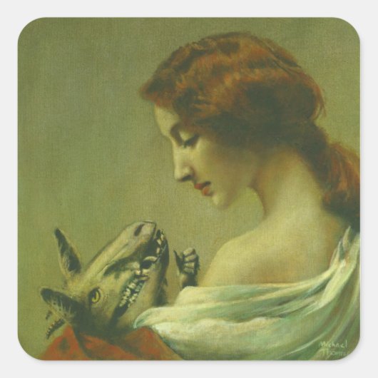 ゴシック様式の母と子の超現実的なステッカー スクエアシール (正面)