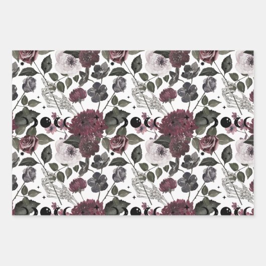 ゴシック様式の水彩バラと花パターン ラッピングペーパーシート (正面)