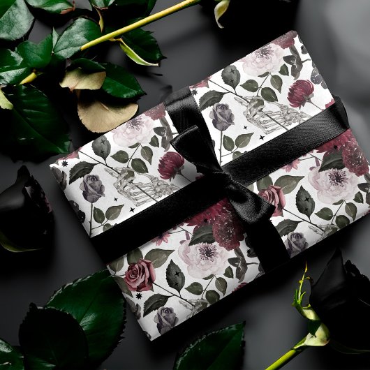 ゴシック様式の水彩バラと花パターン ラッピングペーパーシート