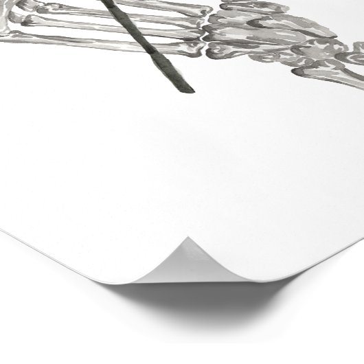 ゴシック様式の水彩骨格の手の保持バラ ポスター (角)