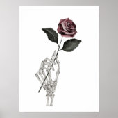 ゴシック様式の水彩骨格の手の保持バラ ポスター (正面)