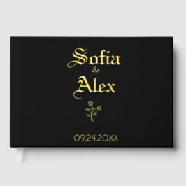 ゴシック様式の水色バラ結婚黒 ゲストブック