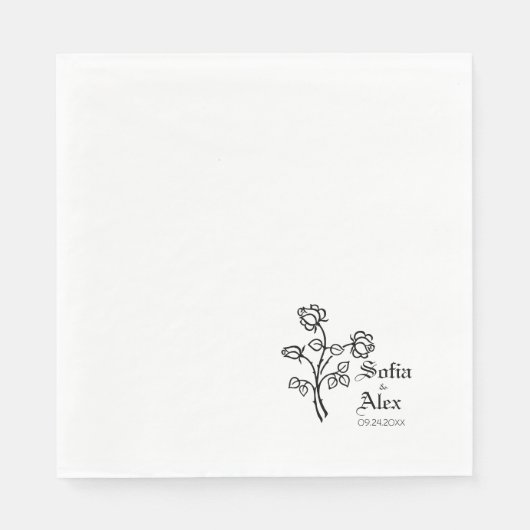 ゴシック様式の水色バラ結婚黒 スタンダードランチョンナプキン (正面)