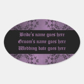 ゴシック様式の汚れた紫のダマスクの結婚式のラベル 楕円形シール (正面)
