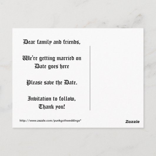 ゴシック様式の濃い赤と黒の渦巻き日付保存 ポストカード (裏面)