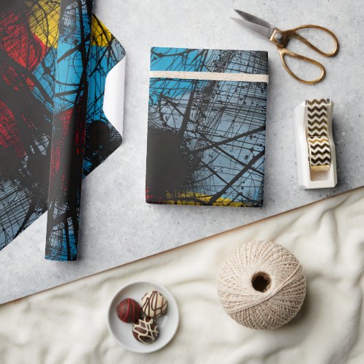 ゴシック様式の濃い青の黒い赤い黄色 ラッピングペーパー (クラフト)